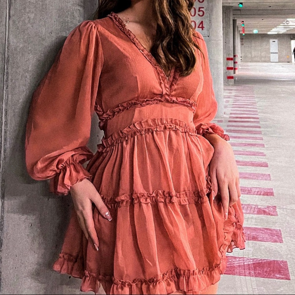Fashion Nova Juliet Flare Ruffle Mini Dress - Mauve